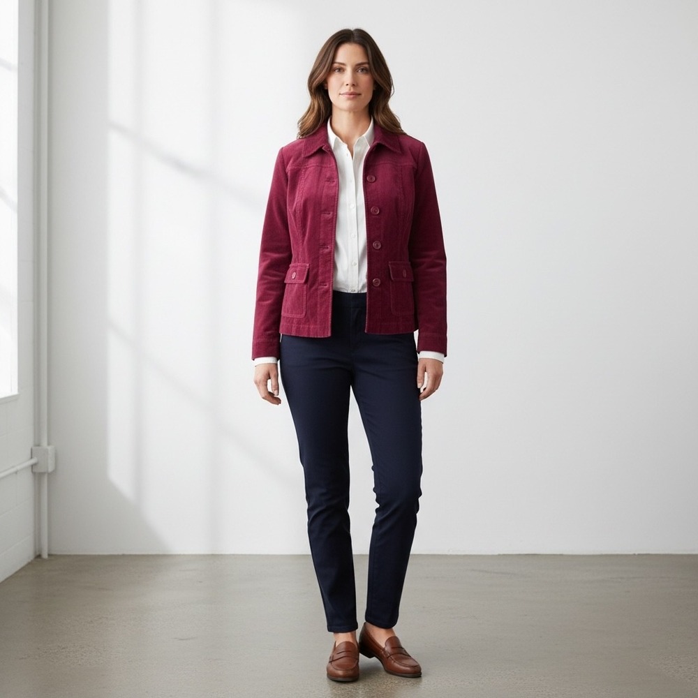 Vintage Y2K  Velour Velvet Jacket‎ 6 Red Burgundy Buttons Trucker Blazer Pockets